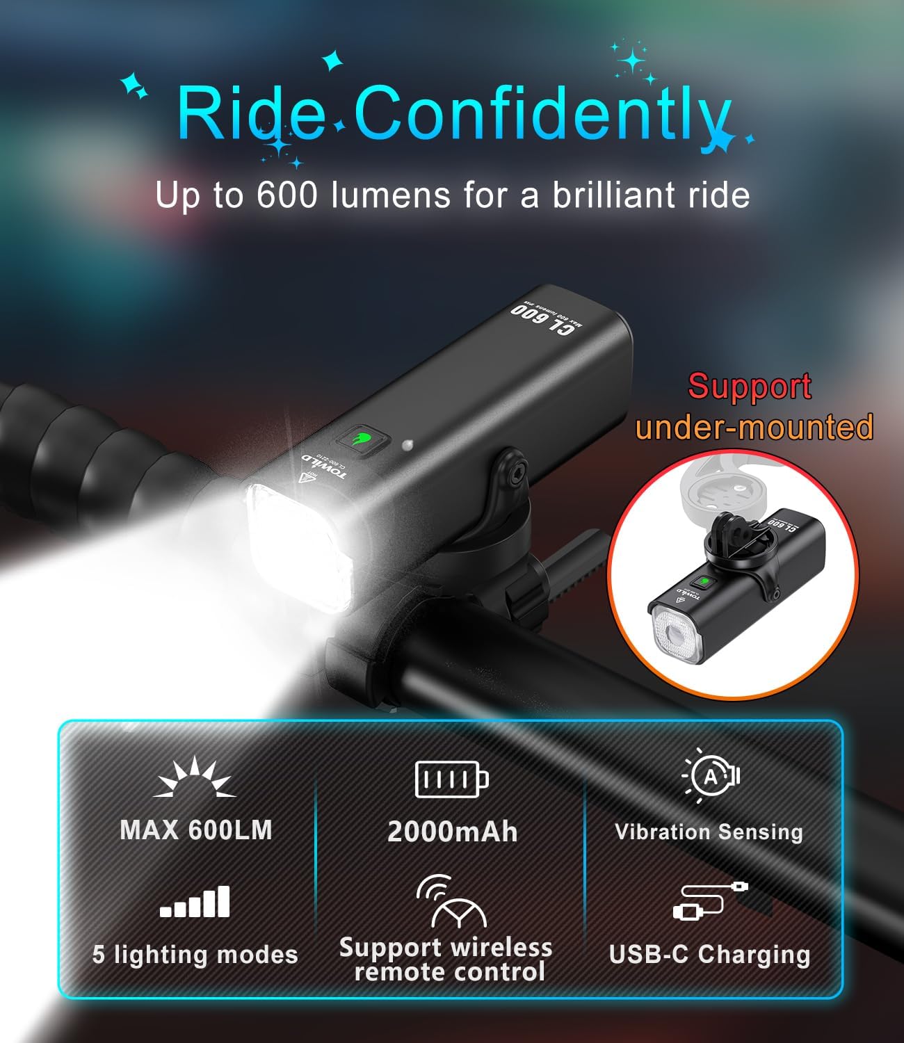 CL600 Smart Wireless Control Rechargeable Bike Light