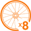 Icon showing the ultra-long battery life of the A15 portable inflator, capable of filling up to 8 bicycle tires on a single charge.