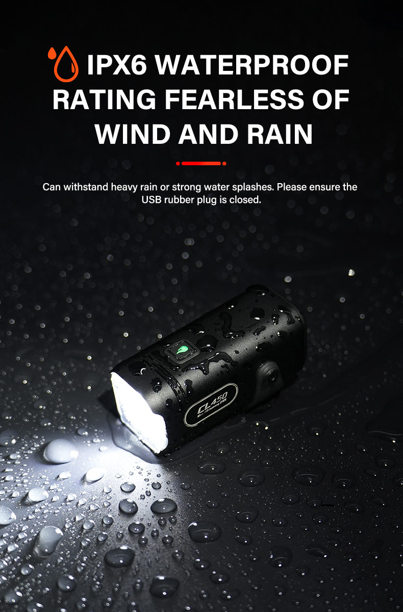 TOWILD CL450 Bike Lights for Night Riding, 450 Lumens, USB-C Rechargeable, Aluminum Alloy, IPX6 Waterproof