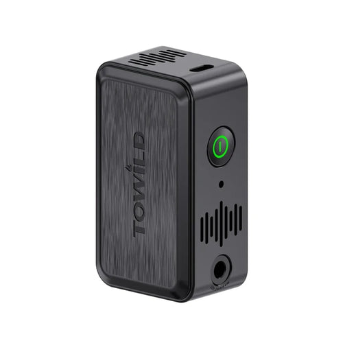 Front view of the black TOWILD A05 145g ultra-light smart cycling pump, featuring a compact anti-slip body and a one-touch green power button.