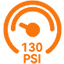 130 PSI high-pressure gauge icon. Represents the Towild A13's capability to inflate high-pressure road bike tires effortlessly.