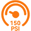 Icon indicating the 150 PSI high-pressure capability of the TOWILD A15 electric bike pump, perfect for road racing tires.