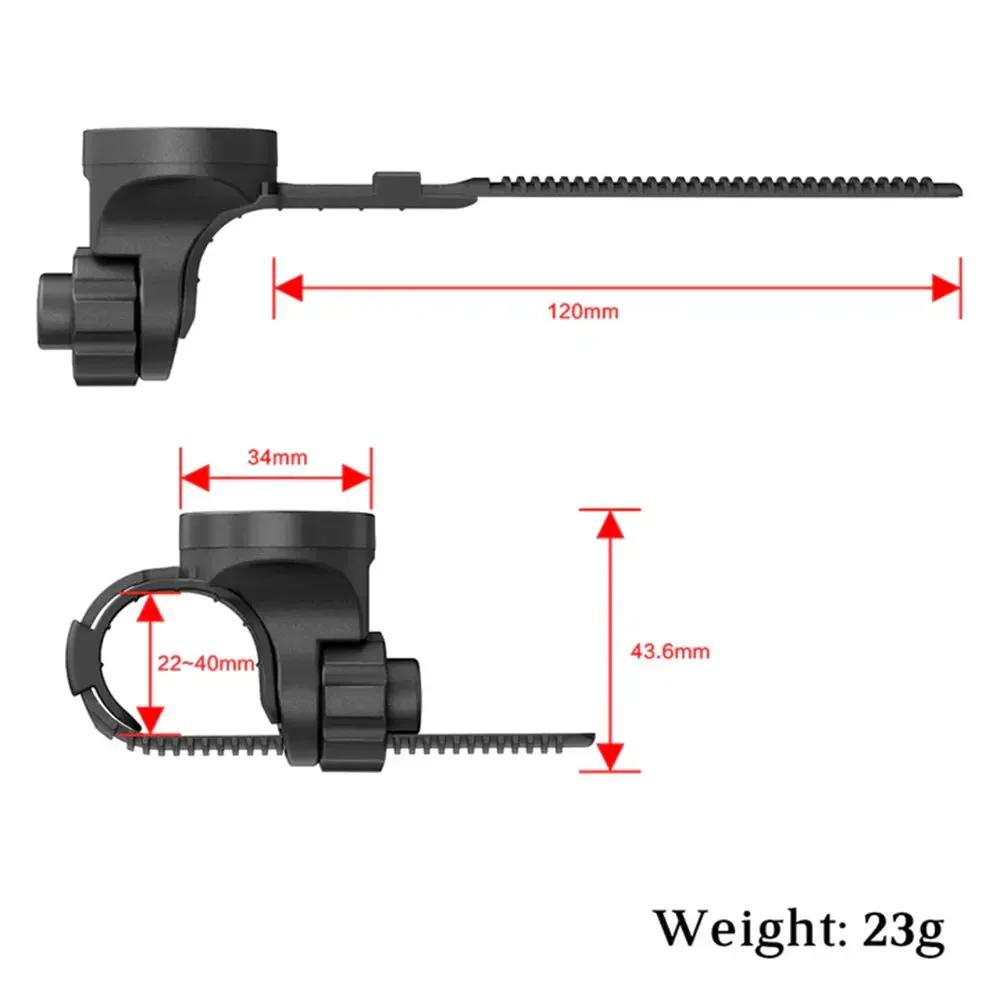 A diagram showing the precise dimensions of the TOWILD ALB-05 mount, including its 120mm length, 22-40mm clamp range, and its ultra-light 23g weight.
