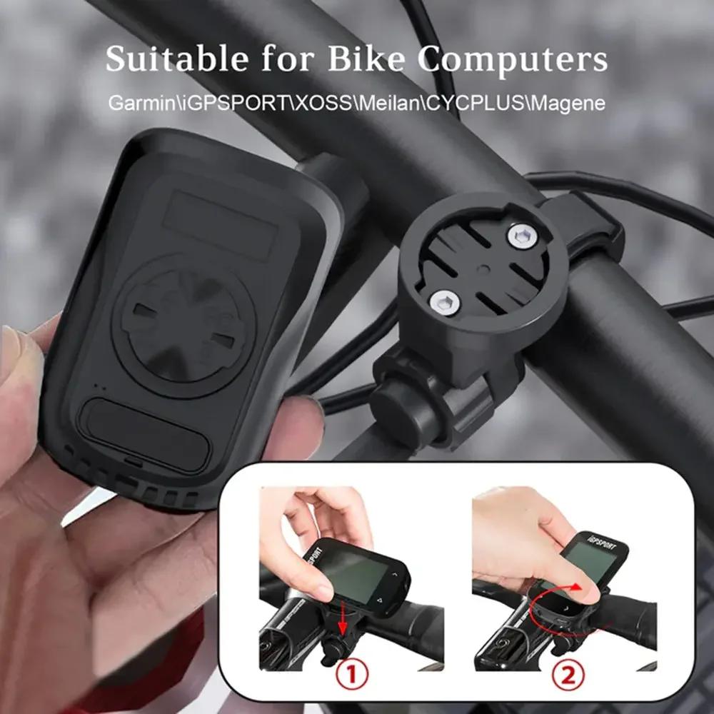 An infographic demonstrating the TOWILD ALB-05 mount's compatibility with various bike computer brands like Garmin, iGPSPORT, and XOSS, showing the easy twist-on installation.