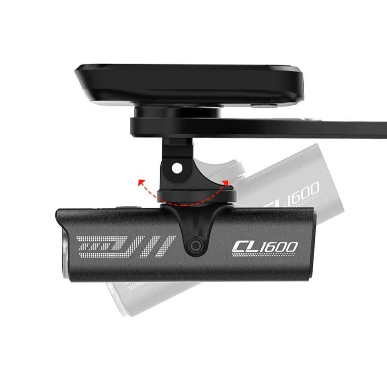 Side profile of the TOWILD AS70 V2.0 extension mount demonstrating the adjustable tilt angle for the under-mounted bike light, ensuring optimal beam focus and rider safety.