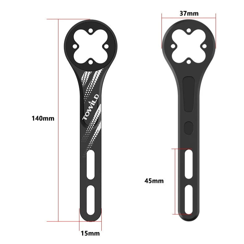 Detailed dimension specifications of the TOWILD AS70 V2.0 integrated handlebar computer mount, featuring a 140mm length and adjustable screw slots for perfect aero cockpit alignment.