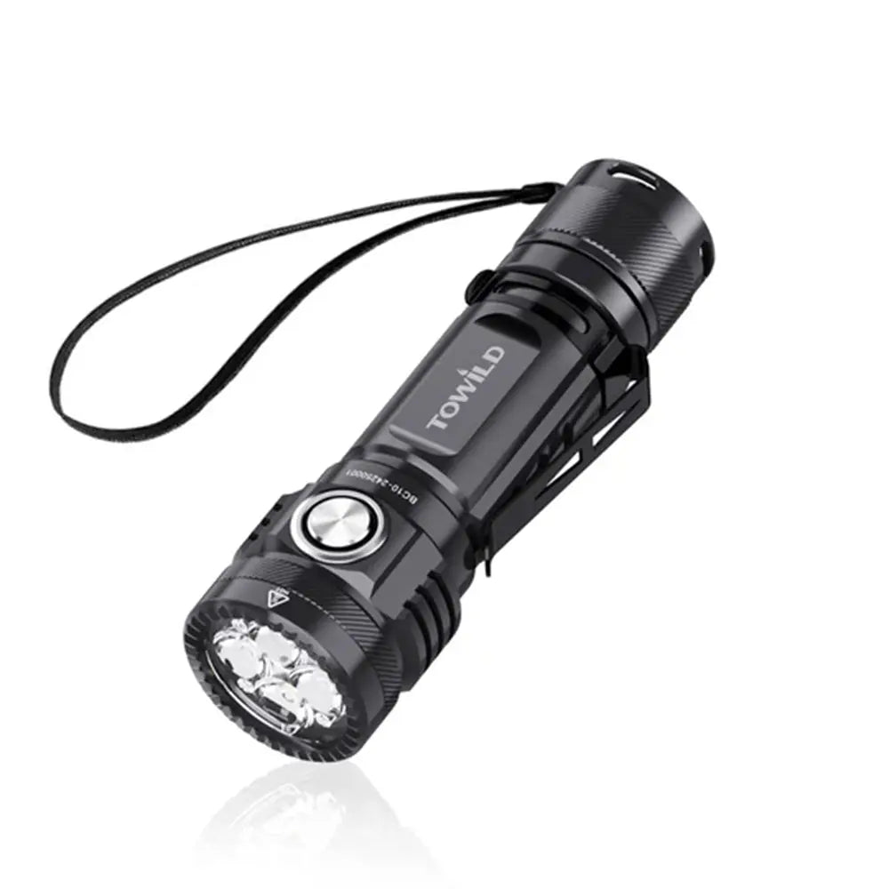 The TOWILD BC10 4000 lumen rechargeable EDC flashlight with its lanyard and durable aluminum body.
