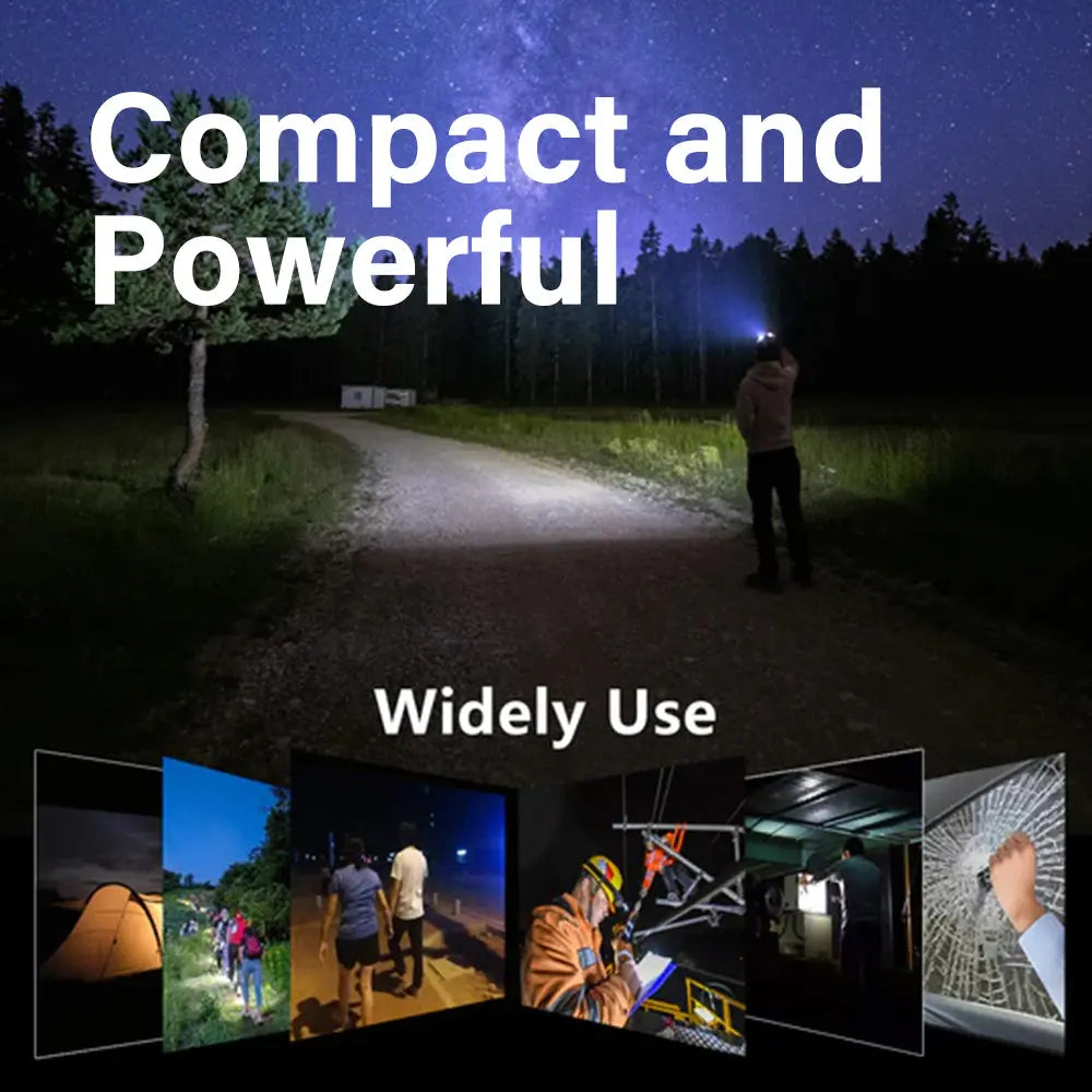 Images showcasing the wide uses of the compact and powerful TOWILD BC10 flashlight for camping, hiking, and emergency situations.