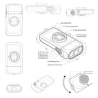 TOWILD BL1500 development drawing showing multiple views, the lens assembly, pivoting head and mounting interface.