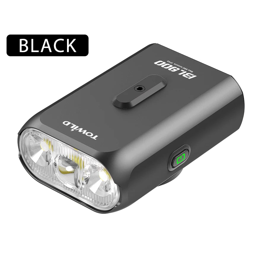 TOWILD BL900 smart bicycle front light in classic black, designed with focus and flood beams and Garmin-compatible mount.