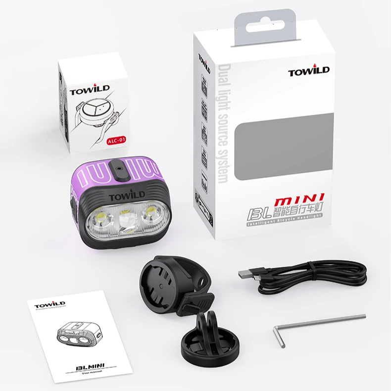 TOWILD BLMINI bike light package with remote, USB-C cable, bracket, adapter, hex key and user manual