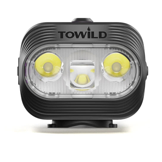 Front view of TOWILD BLMINI bike light showing dual focus and anti-glare flood beam optics