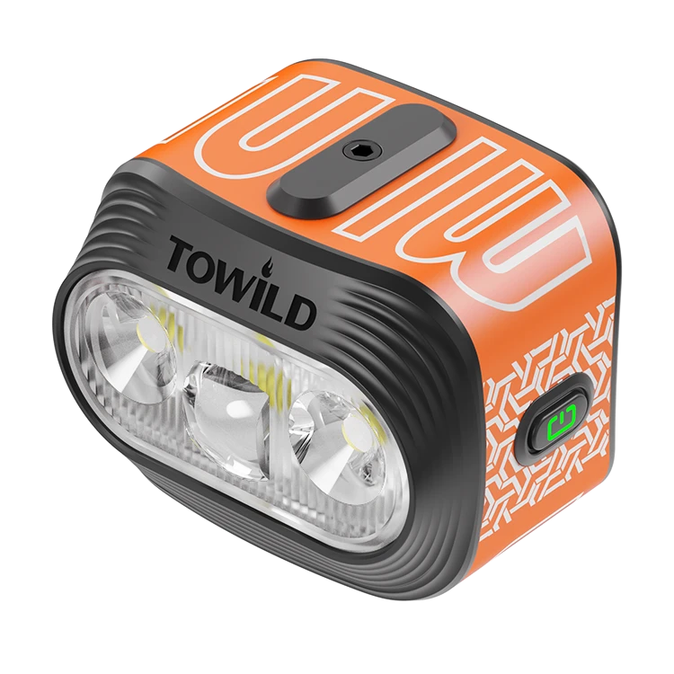 Orange TOWILD BLMINI 1000-lumen rechargeable bike light with dual-beam optics and battery indicator