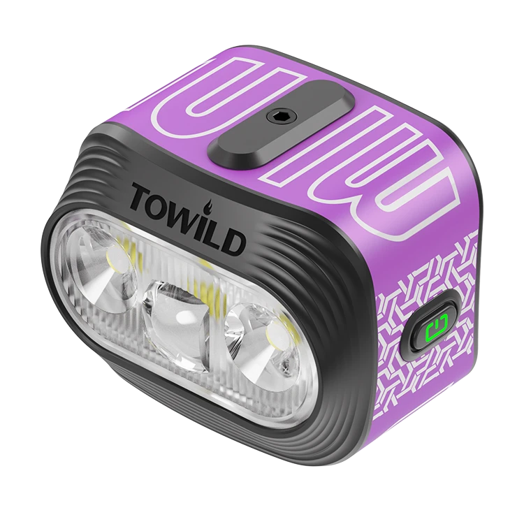 Purple TOWILD BLMINI 1000-lumen rechargeable bike light with dual-beam optics and battery indicator
