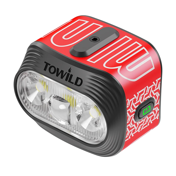 Red TOWILD BLMINI 1000-lumen rechargeable bike light with dual-beam optics and battery indicator