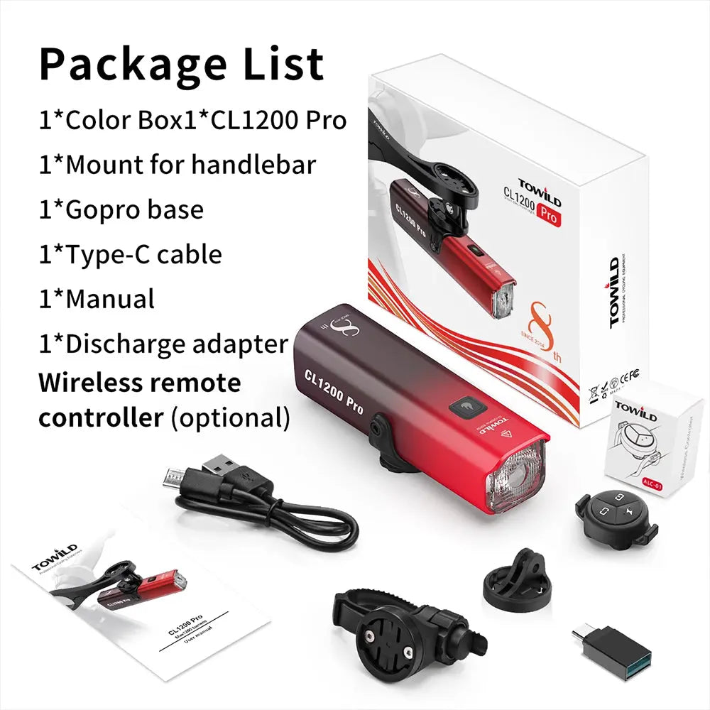 The complete package list for the sold-out TOWILD CL1200 Pro 8th Anniversary set, including the remote, mounts, and accessories.