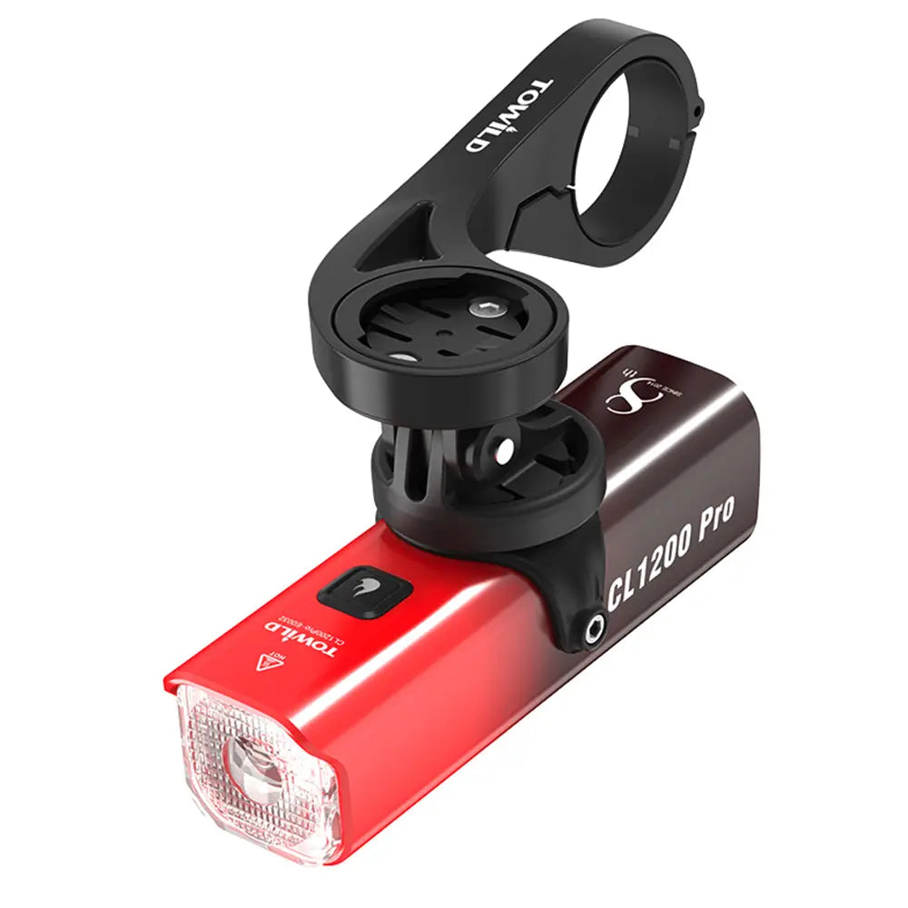 The TOWILD CL1200 Pro anniversary light mounted underslung using a GoPro style computer mount.