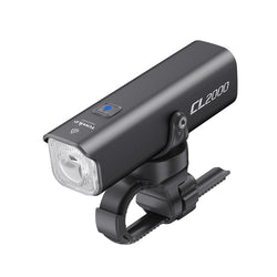 The black Towild CL2000 flagship smart bike light, shown attached to its durable handlebar mount.