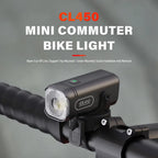 Promotional banner for the TOWILD CL450 Mini Commuter Bike Light, shown mounted on a handlebar and highlighting its beam cut-off line and versatile top or under-mounted installation.