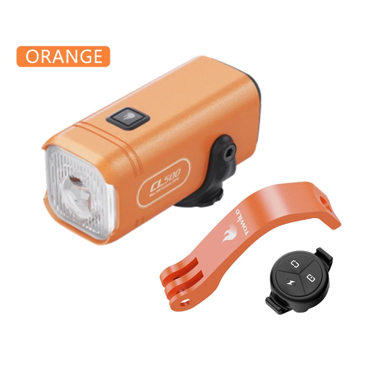 Orange Towild CL500 Brompton Kit with 500-lumen mini bike light, color-matched folding bike mount and ALC wireless remote