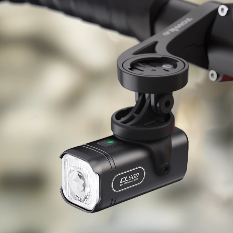Towild CL500 bike light under-mounted beneath a bicycle computer mount
