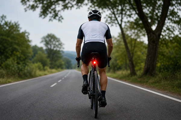 Cyclist using a TOWILD daytime running bike light to improve visibility to other road users