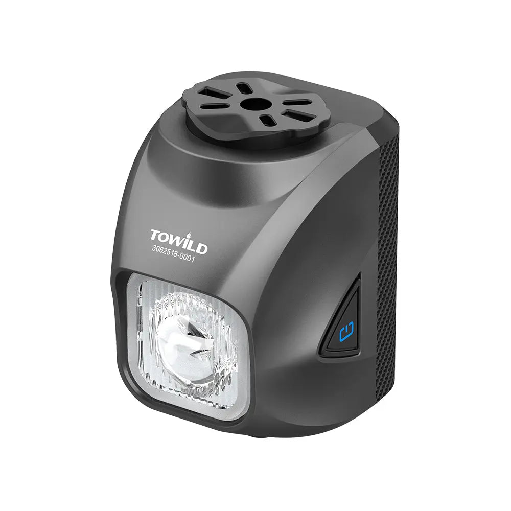 The black Towild DL1200S aerodynamic road bike light, showing its sleek, wind-breaking design and anti-glare lens.