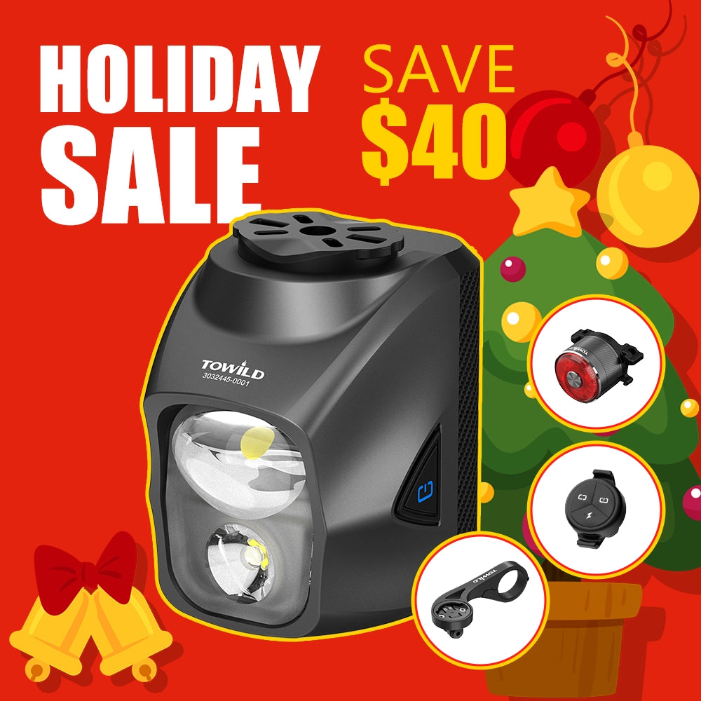 Towild DL1700 black dual lens racing bike light under-mount design. Christmas flash sale bundle save $40.