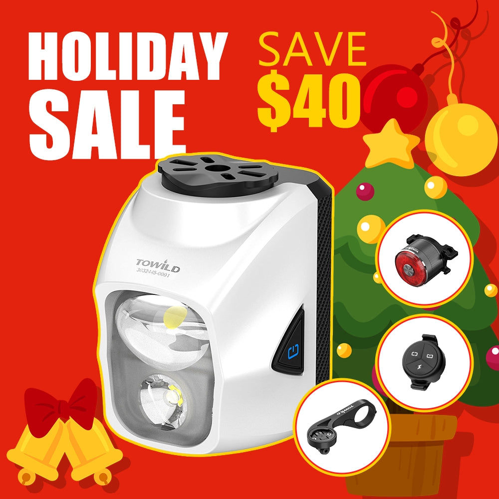 Towild DL1700 white under-mount dual beam bike light Christmas sale bundle, save $40. Includes wireless remote and tail light.