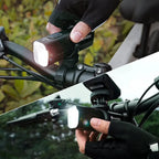 Demonstration of the TOWILD Dlite1200's versatile mounting options: standard upright on handlebars and underslung with a GoPro mount.