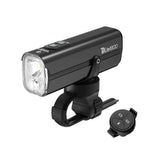 The TOWILD DLite1800 dual beam bike light displayed alongside its included wireless remote controller, showcasing the complete lighting system for easy mode switching.