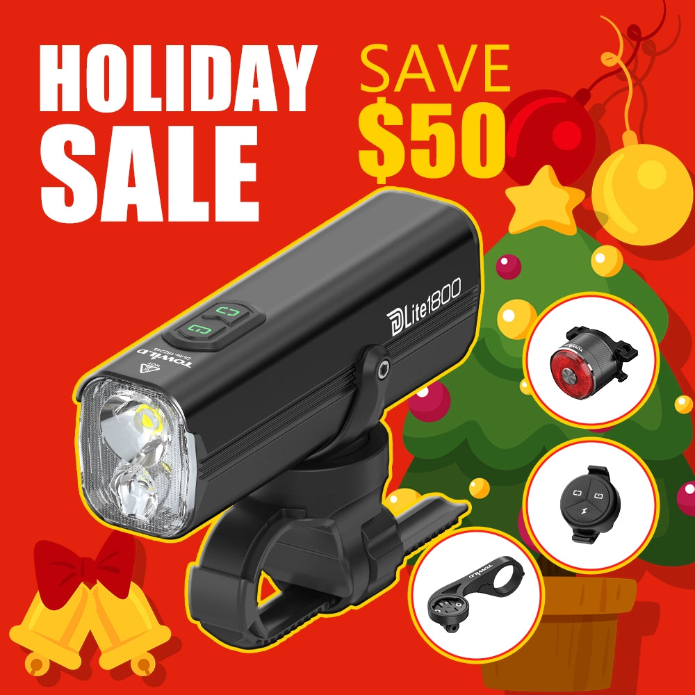 Towild DLite1800 focus and flood beam bicycle light holiday flash sale. 1800 lumens long endurance light bundle save $50.