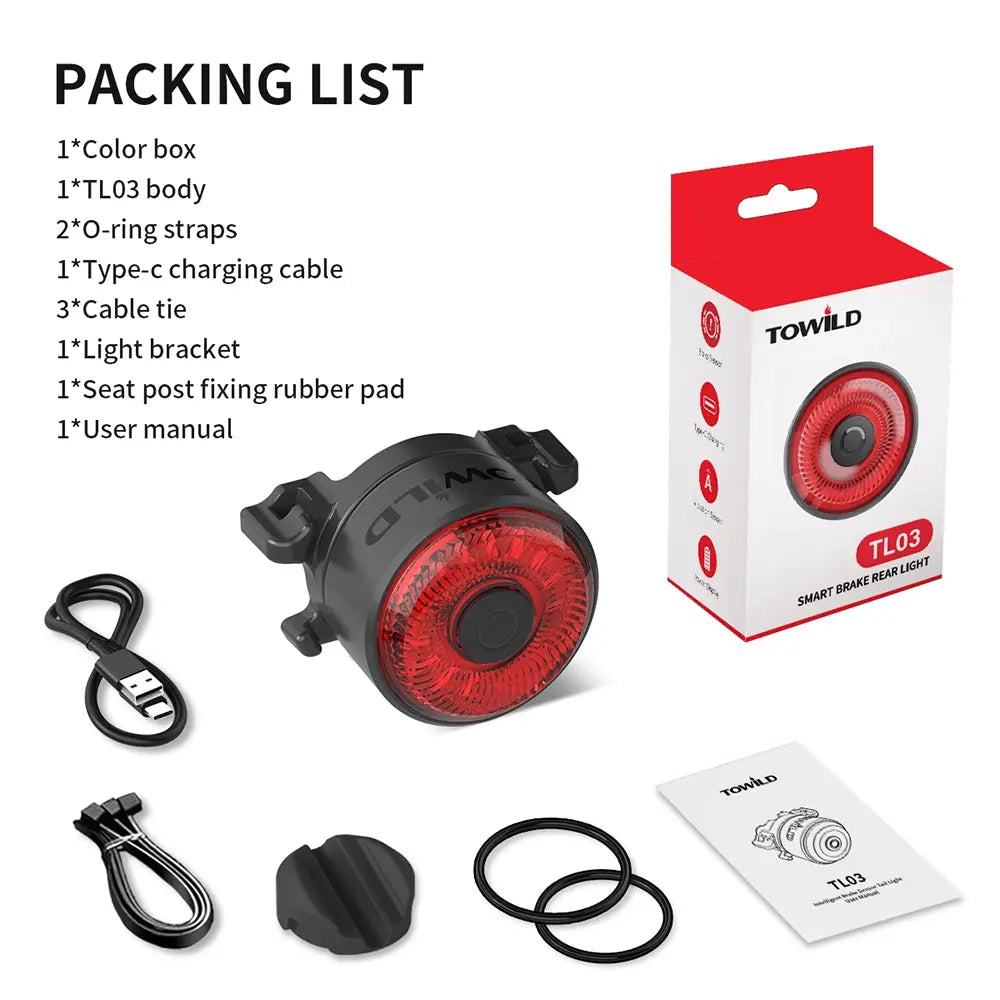 What's in the box for the TOWILD TL03 bike light including all accessories and mounts