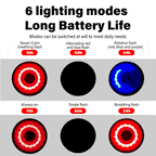 Infographic displaying the 6 colorful lighting modes and battery runtime for the TOWILD TL03 Pro rear bike light.
