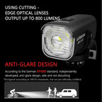 Diagram showing the German StVZO standard anti-glare beam pattern of the TOWILD Urban Mini, which prevents blinding oncoming traffic.