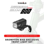 Promotional image highlighting the TOWILD Urban Mini 800 lumen light as an exclusive front light set for Brompton bikes.